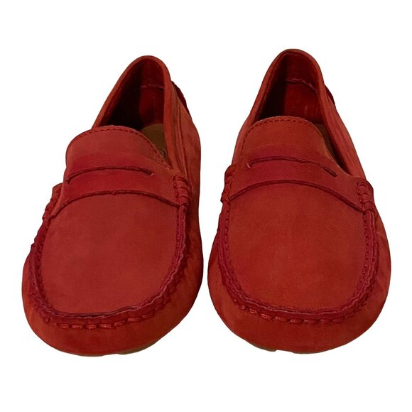 Preppy Suede Slip On Loafer Youth Girls Size 2 Red - Picture 2 of 8